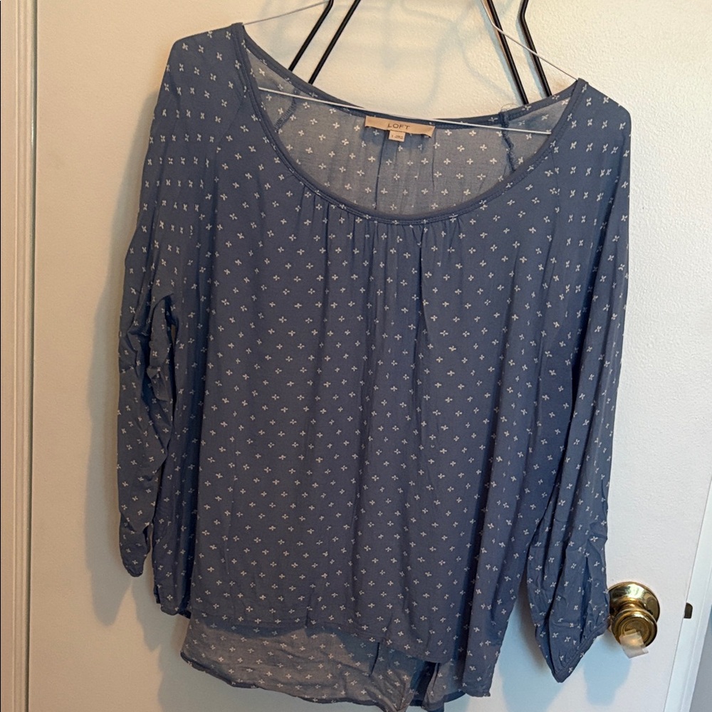 LOFT Women's Blue Cotton Printed Top